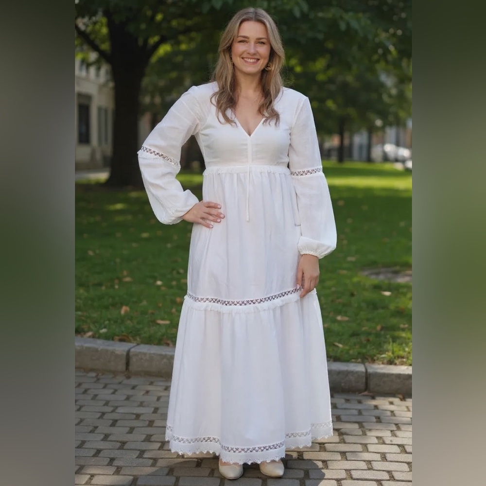 Line & Dot White Long Sleeve Dress